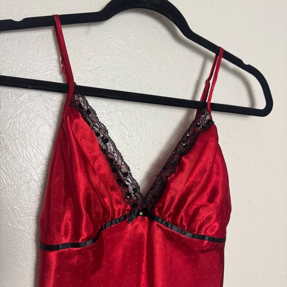 Red‎ Satin Chemise Slip with Black Lace